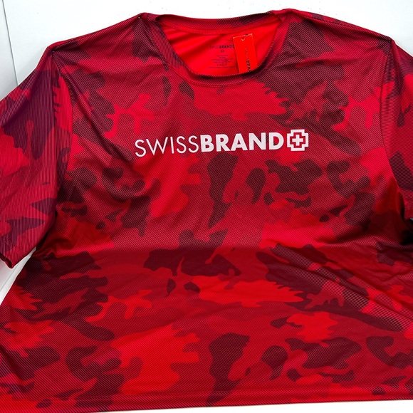 SWISS BRAND JERSEY STYLE T-SHIRT, RED & BLACK, 100% POLYESTER, MEN’S, XXL - Picture 5 of 10